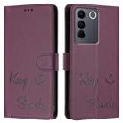 For vivo V27E 4G Global Smile Embossing RFID Leather Phone Case(Violet) - 3