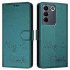 For vivo T2 4G Global Smile Embossing RFID Leather Phone Case(Peacock Green) - 3