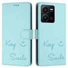 For vivo Y22S 4G Global Smile Embossing RFID Leather Phone Case(Mint Green) - 3