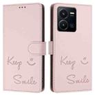 For vivo Y22S 4G Global Smile Embossing RFID Leather Phone Case(Pink) - 3