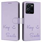 For vivo Y22S 4G Global Smile Embossing RFID Leather Phone Case(Light Purple) - 3