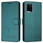 For vivo Y33S 4G Global Smile Embossing RFID Leather Phone Case(Peacock Green) - 3