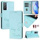 For vivo Y76 5G Smile Embossing RFID Leather Phone Case(Mint Green) - 1