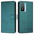 For vivo Y76 5G Smile Embossing RFID Leather Phone Case(Peacock Green) - 3