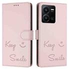 For vivo Y35 4G Global Smile Embossing RFID Leather Phone Case(Pink) - 3