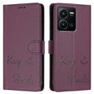 For vivo Y22 4G Global Smile Embossing RFID Leather Phone Case(Violet) - 3