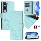 For vivo V40 Lite 5G IDN Smile Embossing RFID Leather Phone Case(Mint Green) - 1