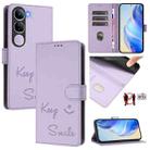 For vivo V40 Lite 5G IDN Smile Embossing RFID Leather Phone Case(Light Purple) - 1