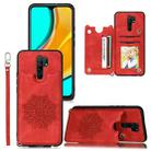 For Xiaomi Redmi Note 8 Pro Mandala Embossed PU + TPU Case with Holder & Card Slots & Photo Frame & Strap(Red) - 1