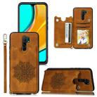 For Xiaomi Redmi Note 8 Pro Mandala Embossed PU + TPU Case with Holder & Card Slots & Photo Frame & Strap(Brown) - 1