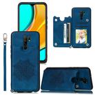 For Xiaomi Redmi Note 8 Pro Mandala Embossed PU + TPU Case with Holder & Card Slots & Photo Frame & Strap(Blue) - 1