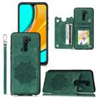 For Xiaomi Redmi Note 8 Pro Mandala Embossed PU + TPU Case with Holder & Card Slots & Photo Frame & Strap(Green) - 1