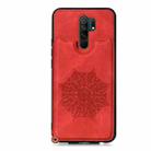 For Xiaomi Redmi 9 Mandala Embossed PU + TPU Case with Holder & Card Slots & Photo Frame & Strap(Red) - 2