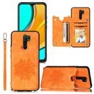 For Xiaomi Redmi 9 Mandala Embossed PU + TPU Case with Holder & Card Slots & Photo Frame & Strap(Yellow) - 1