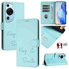 For Huawei P60 Art Smile Embossing RFID Leather Phone Case(Mint Green) - 1