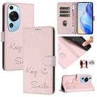 For Huawei P60 Art Smile Embossing RFID Leather Phone Case(Pink) - 1