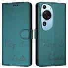 For Huawei P60 Art Smile Embossing RFID Leather Phone Case(Peacock Green) - 3