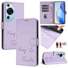 For Huawei P60 Art Smile Embossing RFID Leather Phone Case(Light Purple) - 1