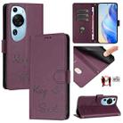 For Huawei P60 Art Smile Embossing RFID Leather Phone Case(Violet) - 1