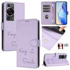 For Huawei P60 / P60 Pro Smile Embossing RFID Leather Phone Case(Light Purple) - 1