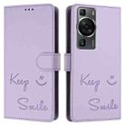 For Huawei P60 / P60 Pro Smile Embossing RFID Leather Phone Case(Light Purple) - 3