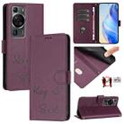 For Huawei P60 / P60 Pro Smile Embossing RFID Leather Phone Case(Violet) - 1