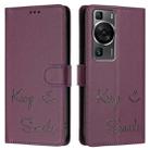 For Huawei P60 / P60 Pro Smile Embossing RFID Leather Phone Case(Violet) - 3