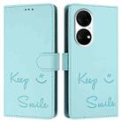 For Huawei P50 Pro Smile Embossing RFID Leather Phone Case(Mint Green) - 3