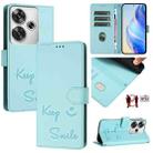 For Xiaomi Poco F6 5G Smile Embossing RFID Leather Phone Case(Mint Green) - 1