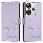 For Xiaomi Poco F6 5G Smile Embossing RFID Leather Phone Case(Light Purple) - 3