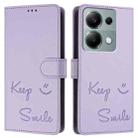 For Xiaomi Poco M6 Pro 4G Smile Embossing RFID Leather Phone Case(Light Purple) - 3