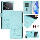 For Xiaomi Poco X6 Neo Smile Embossing RFID Leather Phone Case(Mint Green) - 1