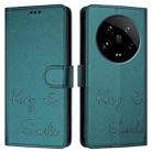 For Xiaomi 14 Ultra Smile Embossing RFID Leather Phone Case(Peacock Green) - 3