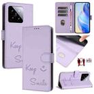 For Xiaomi 14 Smile Embossing RFID Leather Phone Case(Light Purple) - 1