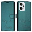 For Xiaomi Poco F5 Smile Embossing RFID Leather Phone Case(Peacock Green) - 3