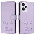 For Xiaomi Poco F5 Smile Embossing RFID Leather Phone Case(Light Purple) - 3