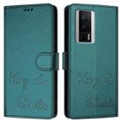 For Xiaomi Poco F5 Pro Smile Embossing RFID Leather Phone Case(Peacock Green) - 3