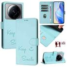 For Xiaomi 12S Ultra Smile Embossing RFID Leather Phone Case(Mint Green) - 1