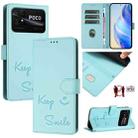 For Xiaomi Poco C40 Smile Embossing RFID Leather Phone Case(Mint Green) - 1