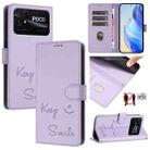 For Xiaomi Poco C40 Smile Embossing RFID Leather Phone Case(Light Purple) - 1