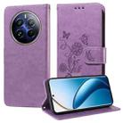 For Realme 12 Pro / 12 Pro+  / P1 Pro Global Embossed Butterfly Flowers Leather Phone Case(Purple) - 1