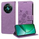 For Realme 12+ / Narzo 70 / Narzo 70 Pro India Embossed Butterfly Flowers Leather Phone Case(Purple) - 1