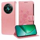 For Realme 12+ / Narzo 70 / Narzo 70 Pro India Embossed Butterfly Flowers Leather Phone Case(Rose Gold) - 1