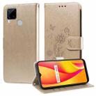 For Realme C12 / C15 / C25 / C25s / Narzo 30A Embossed Butterfly Flowers Leather Phone Case(Gold) - 1