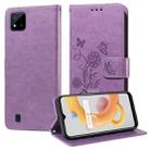 For Realme C20 / C20A / C21 / C11 2021 Embossed Butterfly Flowers Leather Phone Case(Purple) - 1