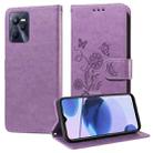 For Realme C35 4G / Narzo 50A Prime Embossed Butterfly Flowers Leather Phone Case(Purple) - 1