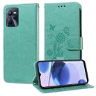 For Realme C35 4G / Narzo 50A Prime Embossed Butterfly Flowers Leather Phone Case(Green) - 1