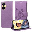 For Realme C55 Embossed Butterfly Flowers Leather Phone Case(Purple) - 1