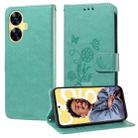 For Realme C55 Embossed Butterfly Flowers Leather Phone Case(Green) - 1