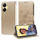 For Realme C55 Embossed Butterfly Flowers Leather Phone Case(Gold) - 1